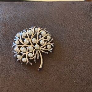 Chic Silver and Pearl Tree Brooch